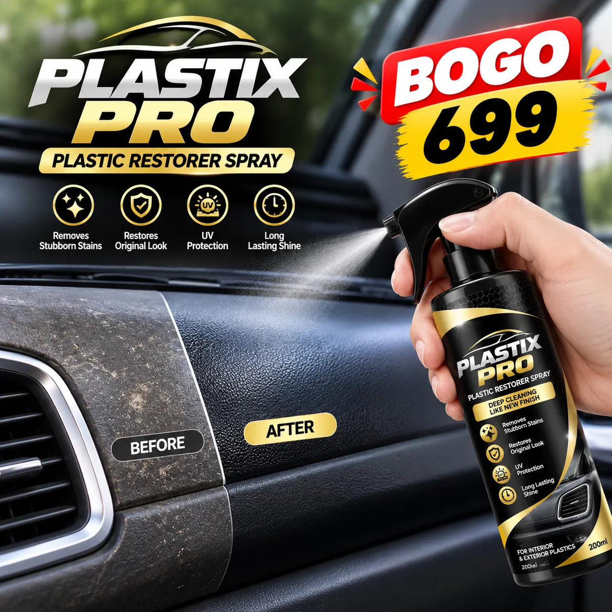 PLASTIX PRO™ Plastic Restorer Spray | Restores Original Shine & Gloss | Buy 1 Get 1 Free 🔥