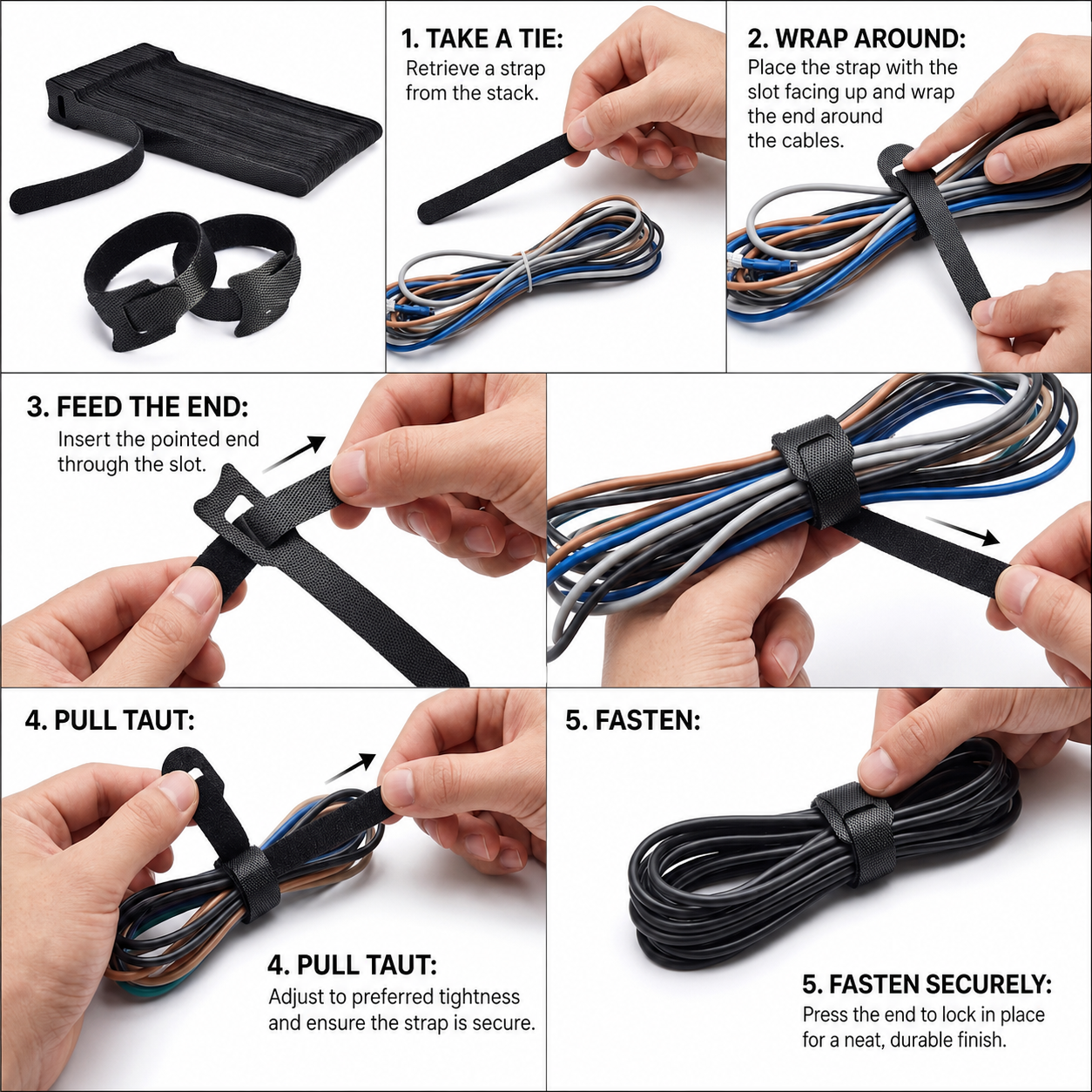 Cable Tidy Pro | Reusable Hook & Loop Straps | Multi-Purpose & Adjustable
