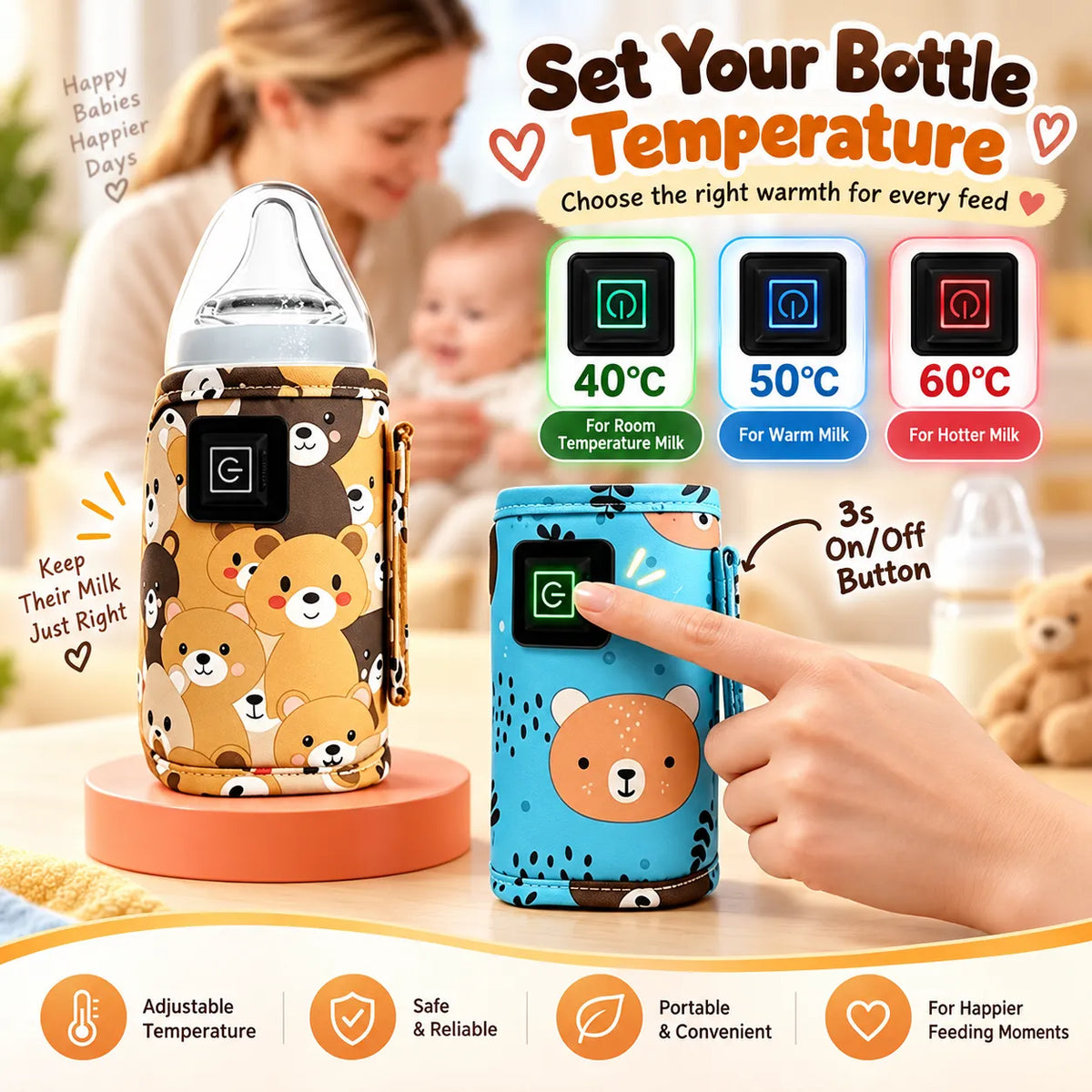 Baby Bottle Warmer | Portable Milk Warmer |Buy 1 Get 1 Free 🔥