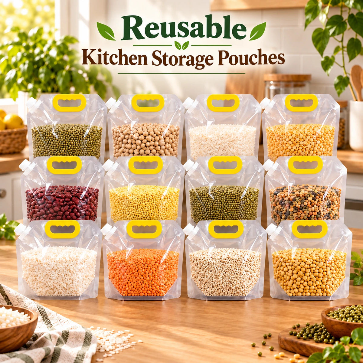 Reusable Kitchen Storage Pouches | Airtight & Easy Pour Design | 70% OFF 🔥