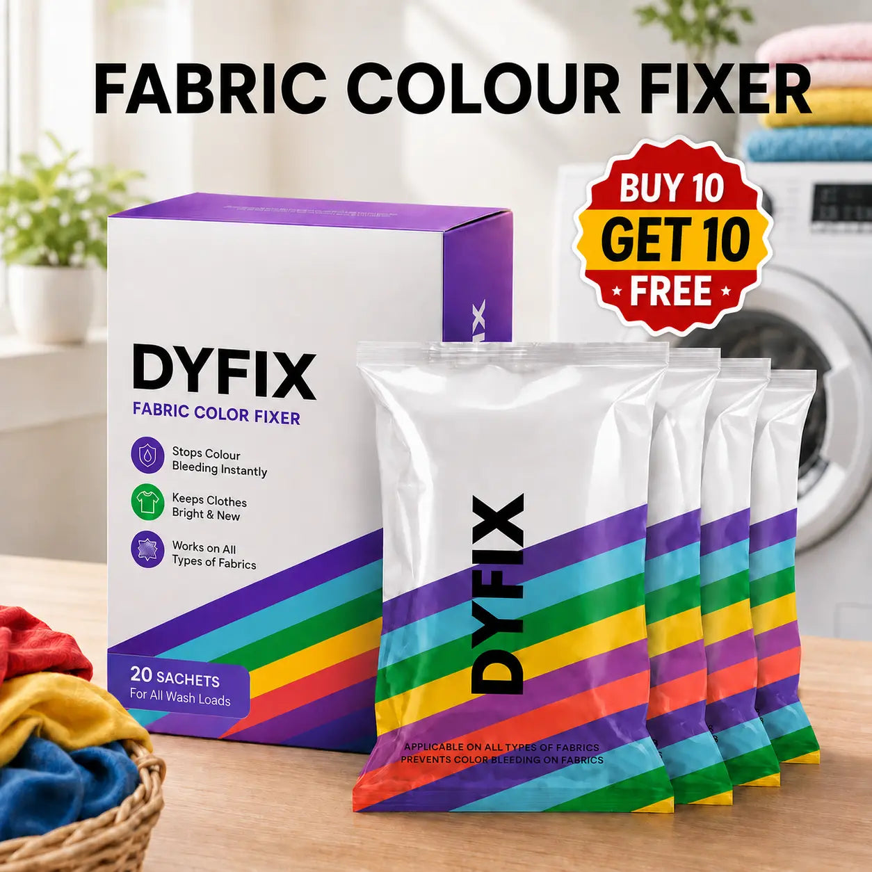 Fabric Colour Fixer | Stops Colour Bleeding & Fading | Buy 10 Get 10 Free🔥