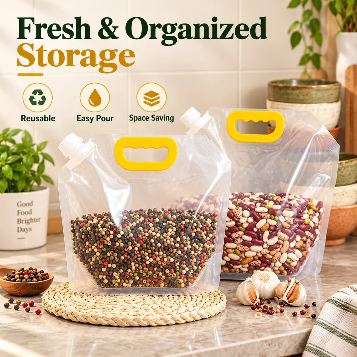 Reusable Kitchen Storage Pouches | Airtight & Easy Pour Design | 70% OFF 🔥