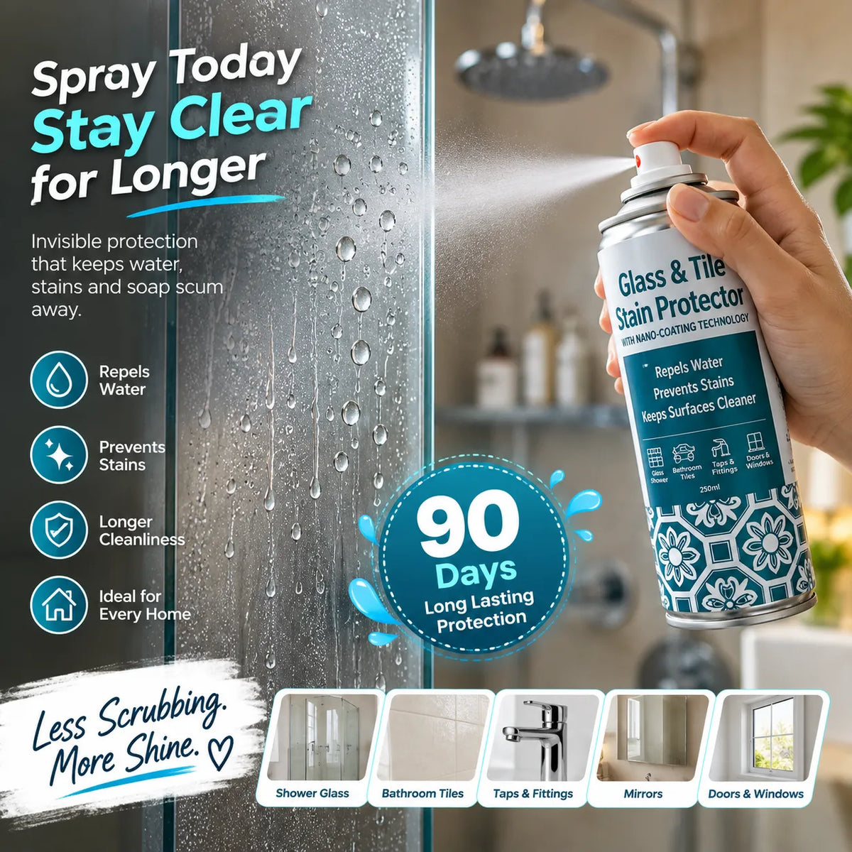 Glass & Tile Stain Protector | Hard Water Stain Repellent | Buy 1 Get 1 Free🔥