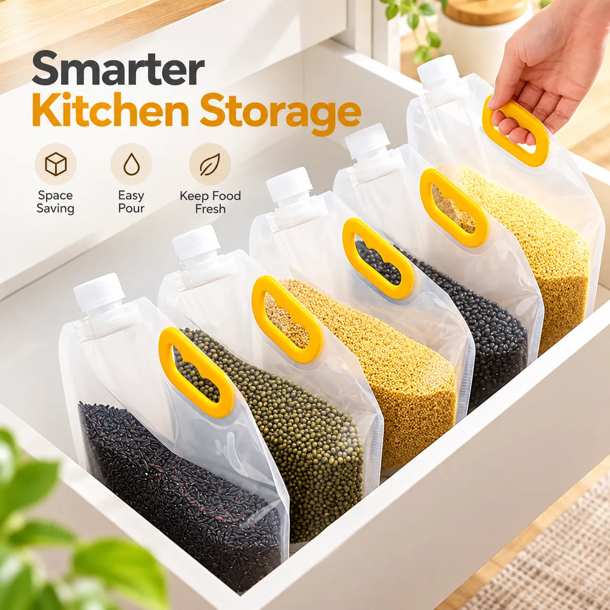 Reusable Kitchen Storage Pouches | Airtight & Easy Pour Design | 70% OFF 🔥
