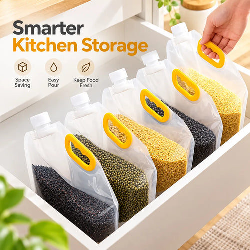 Reusable Kitchen Storage Pouches | Airtight & Easy Pour Design | 70% OFF 🔥