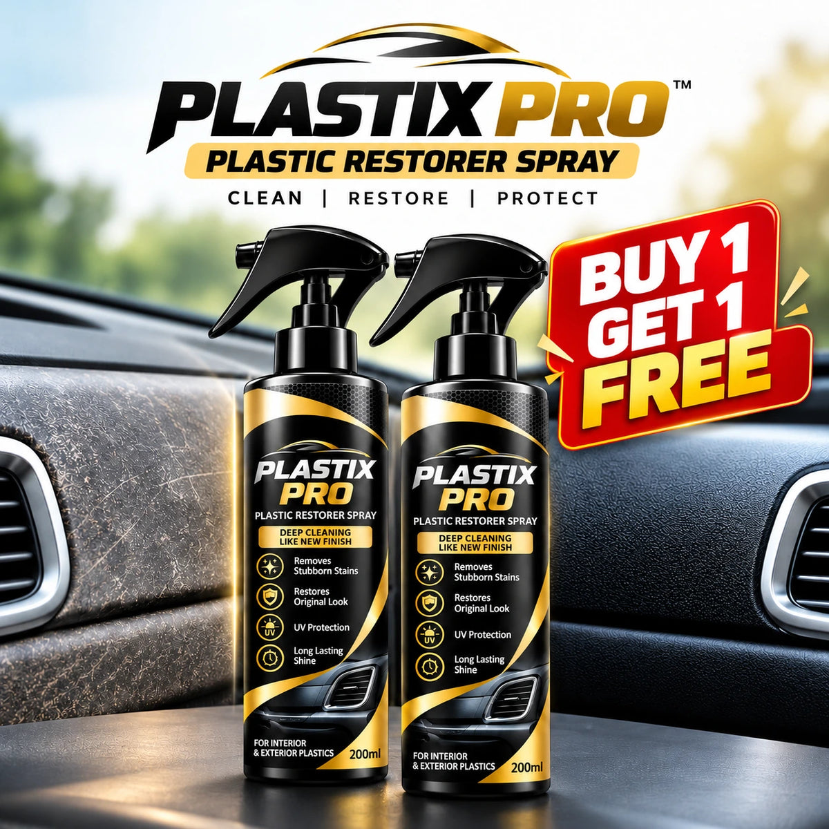 PLASTIX PRO™ Plastic Restorer Spray | Restores Original Shine & Gloss | Buy 1 Get 1 Free 🔥