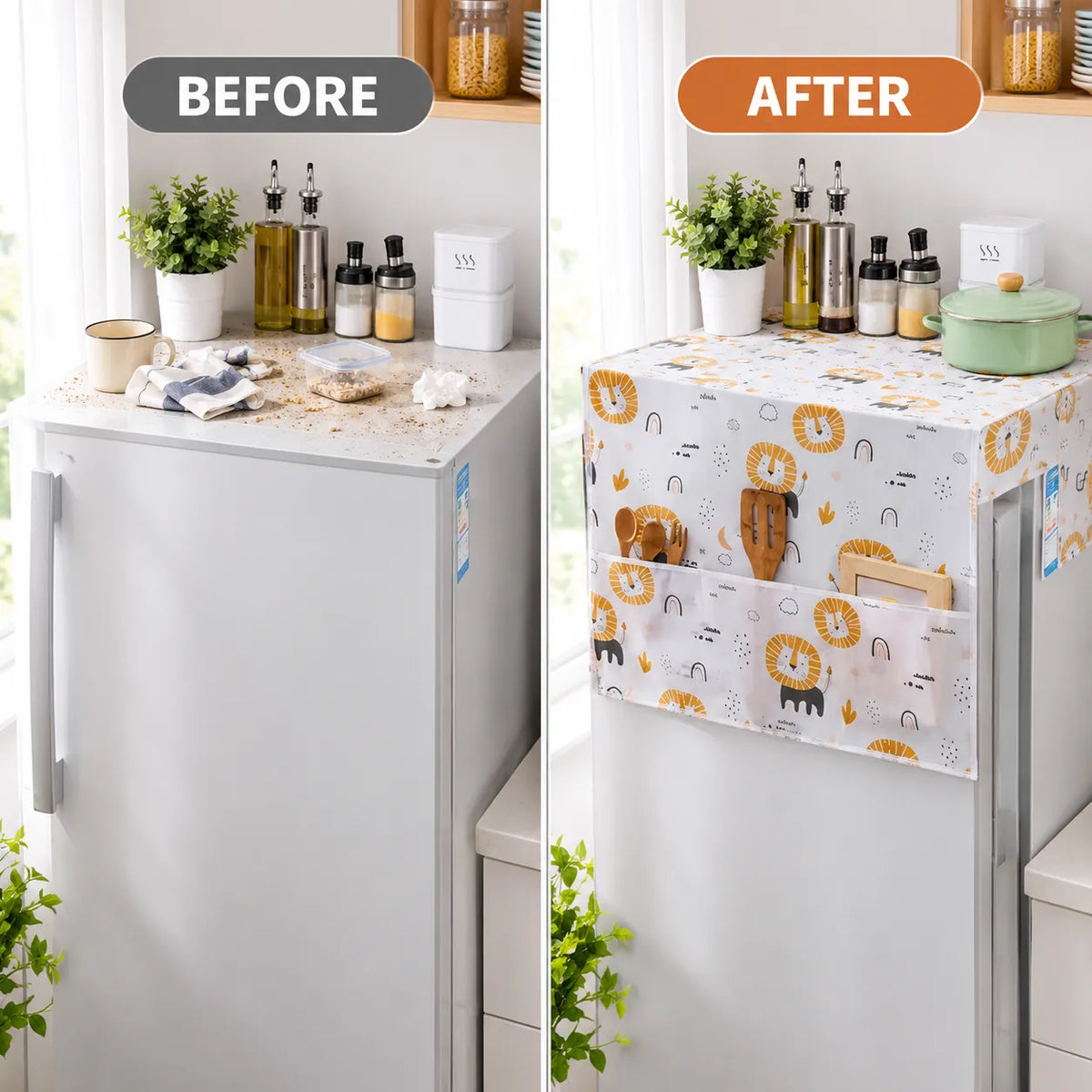 Fridge Cover with 6 Pockets | Waterproof & Dust Protection | Buy 1 Get 1 Free🔥