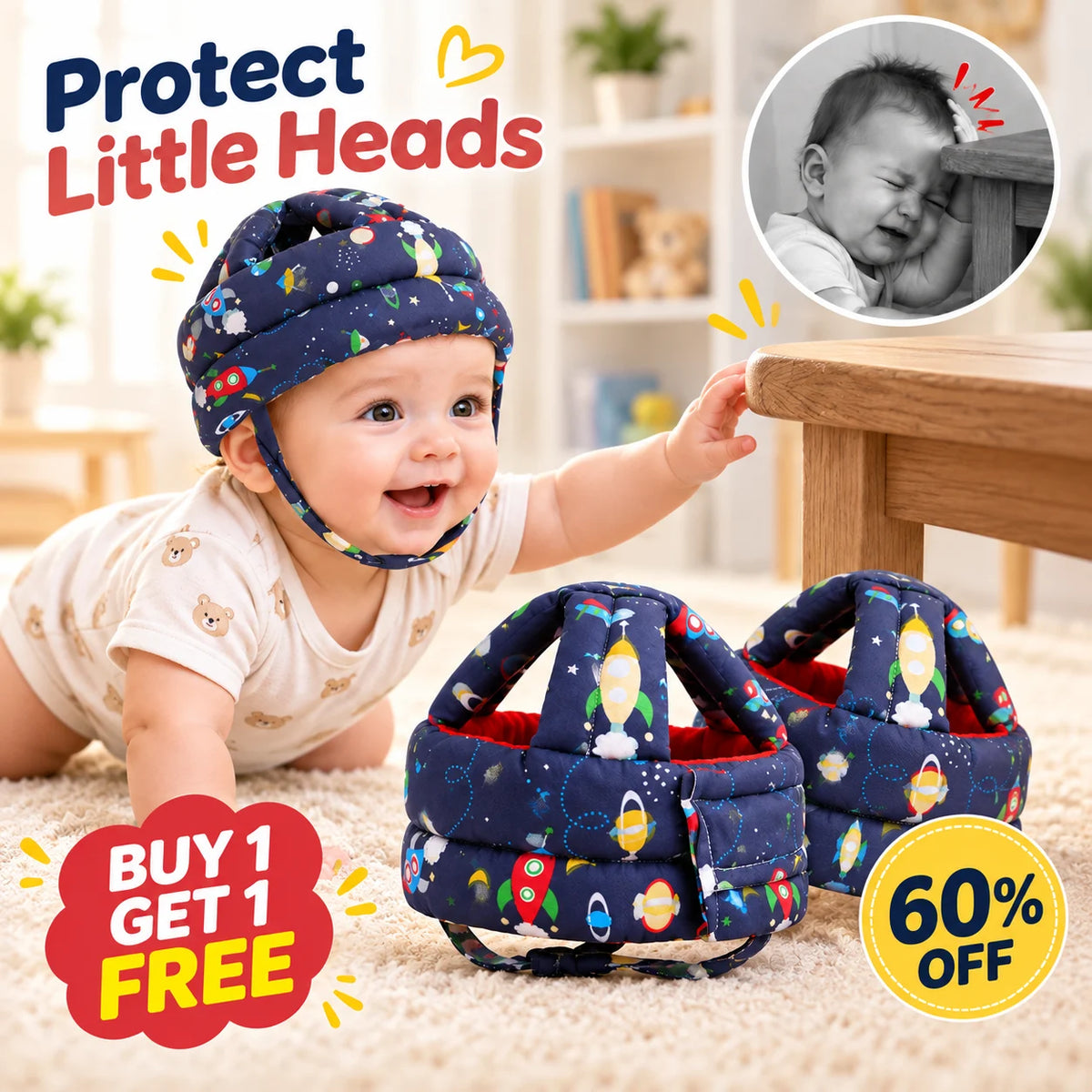 Baby Head Protector | Soft & Lightweight Safety Helmet | Buy 1 Get 1 Free🔥