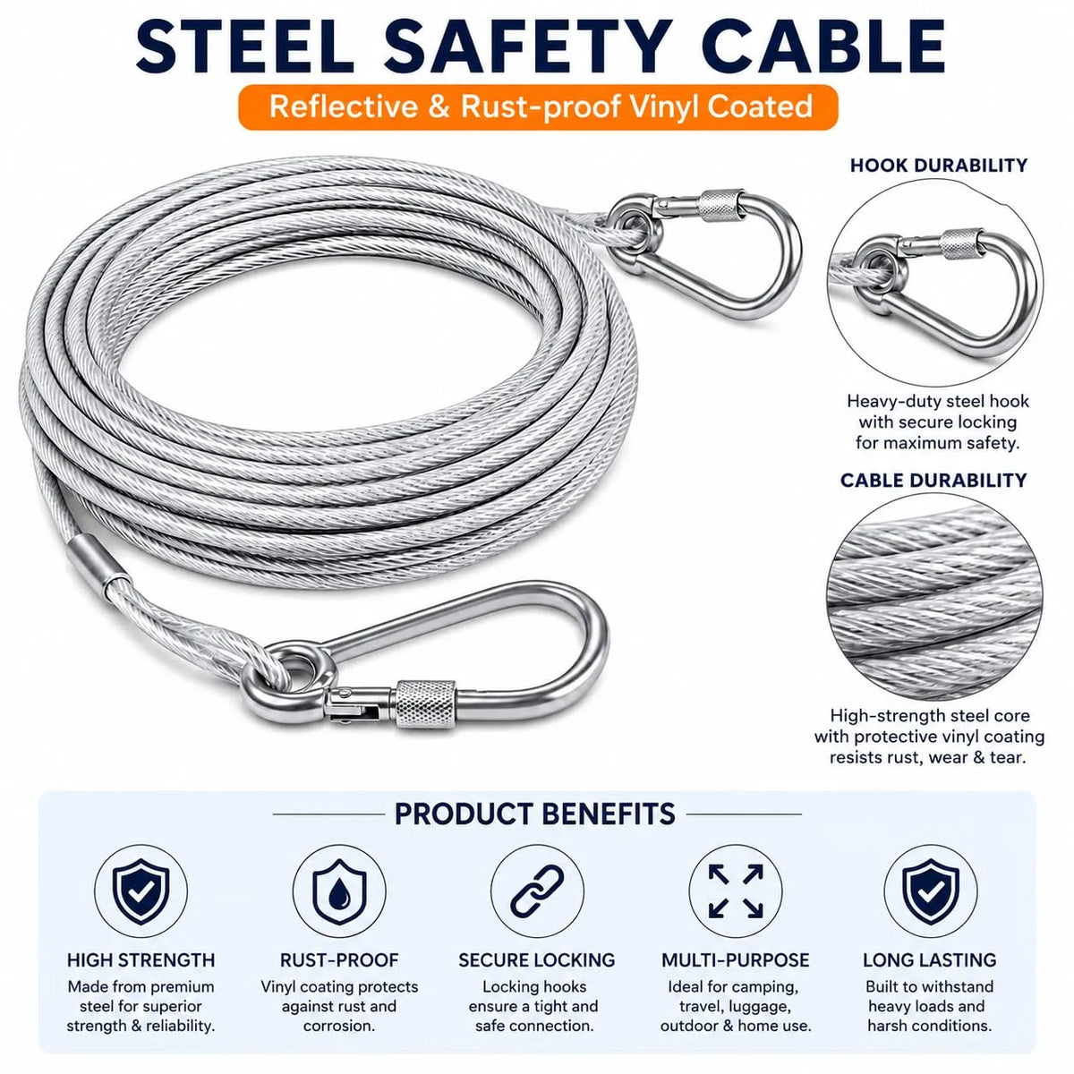 Multipurpose Stainless Steel Clothesline | Heavy-Duty Rope | Buy 1 Get 1 Free🔥