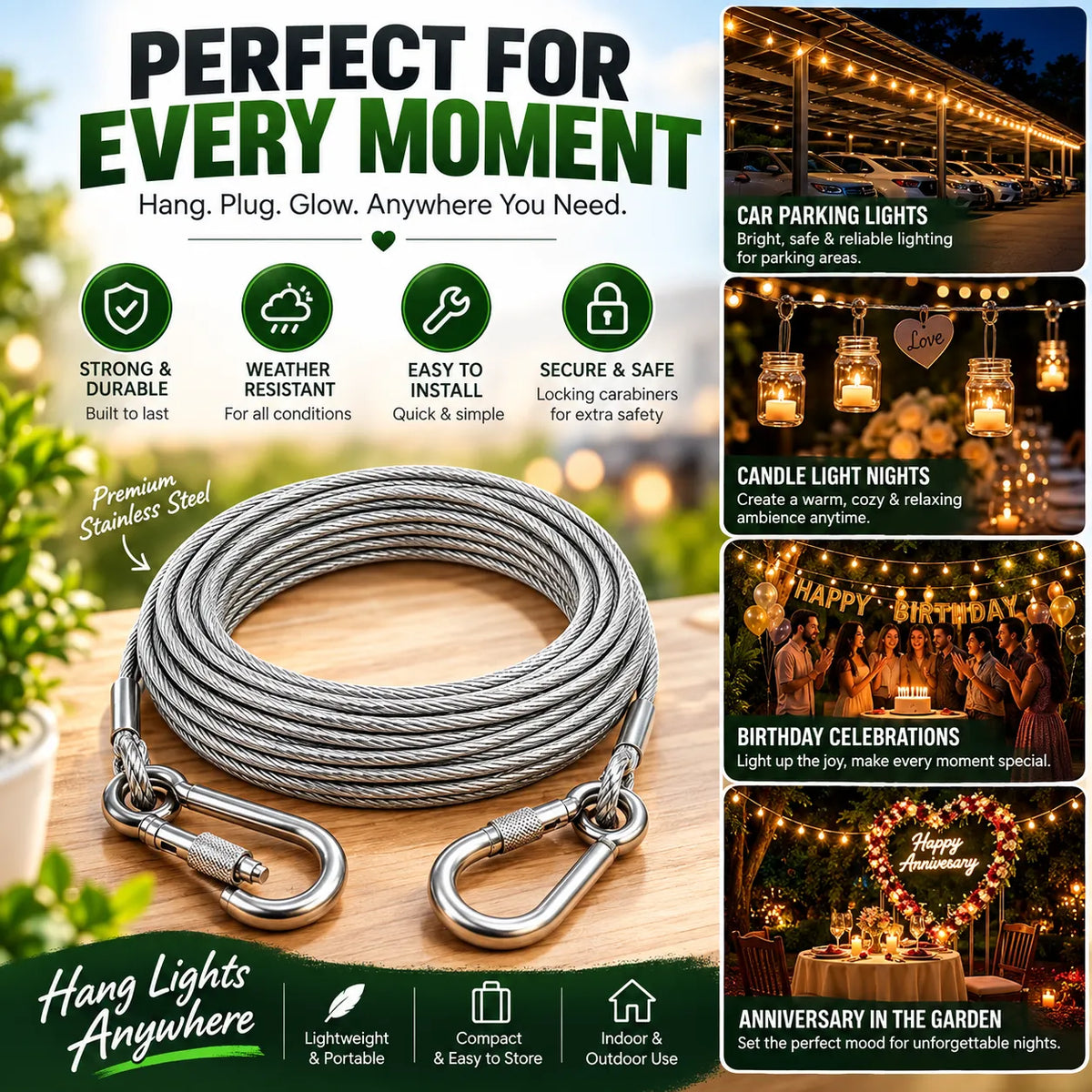 Multipurpose Stainless Steel Clothesline | Heavy-Duty Rope | Buy 1 Get 1 Free🔥