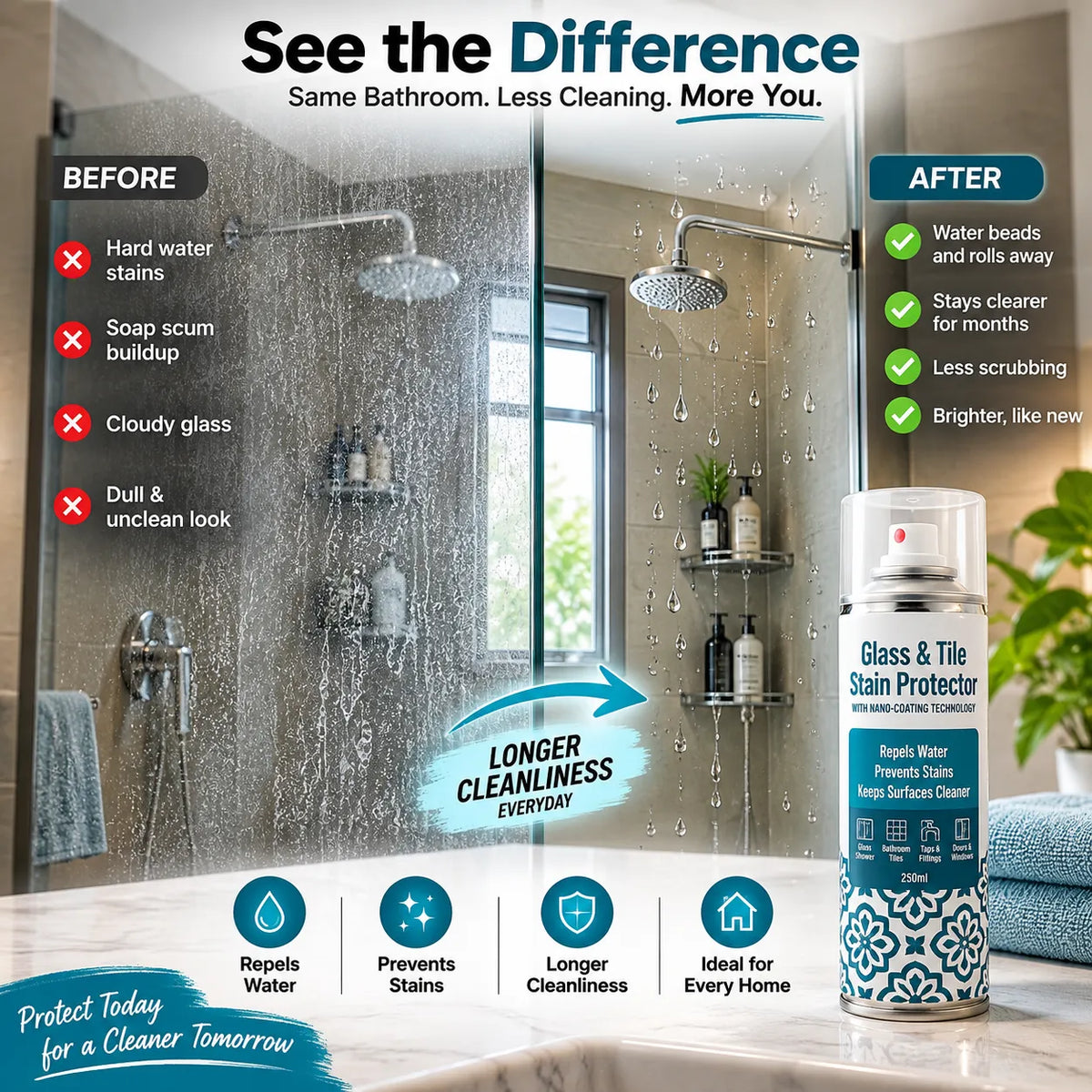 Glass & Tile Stain Protector | Hard Water Stain Repellent | Buy 1 Get 1 Free🔥