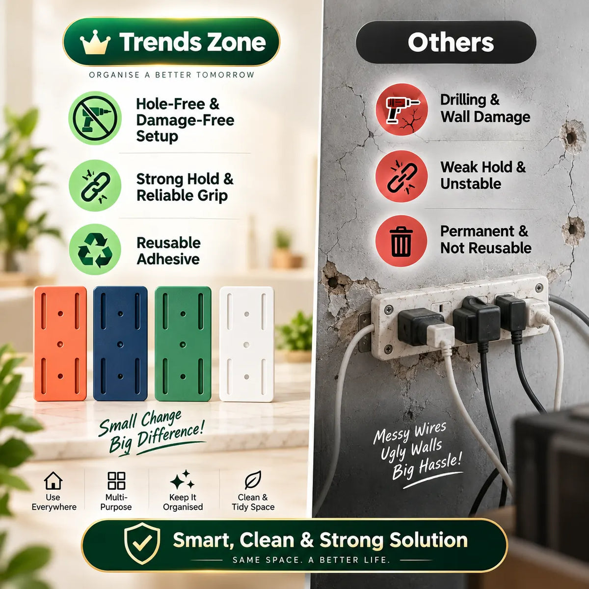 Multipurpose Glue-Free Punch Socket Frame | Easy Wall Mounting | Buy 5 Get 5 Free🔥