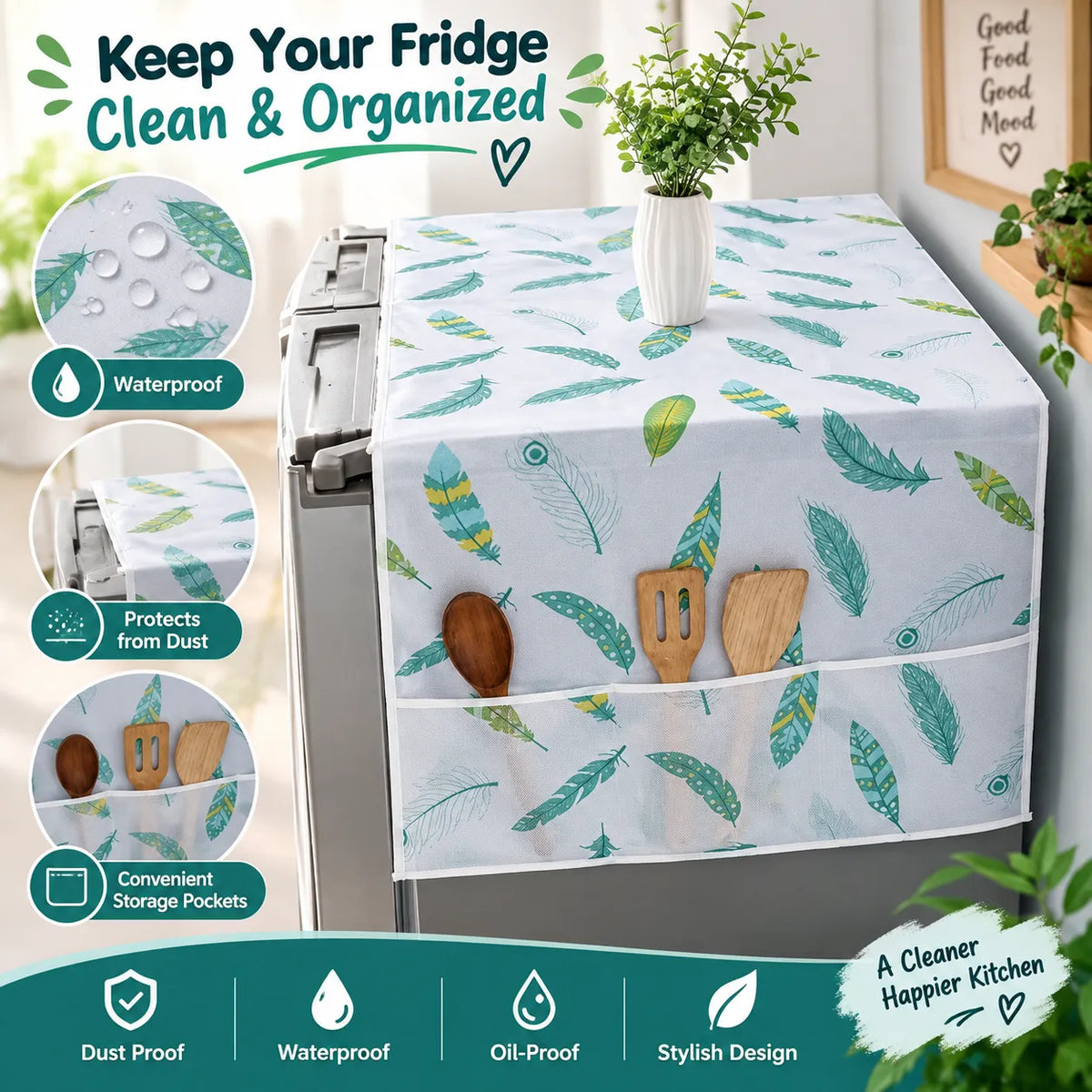 Fridge Cover with 6 Pockets | Waterproof & Dust Protection | Buy 1 Get 1 Free🔥
