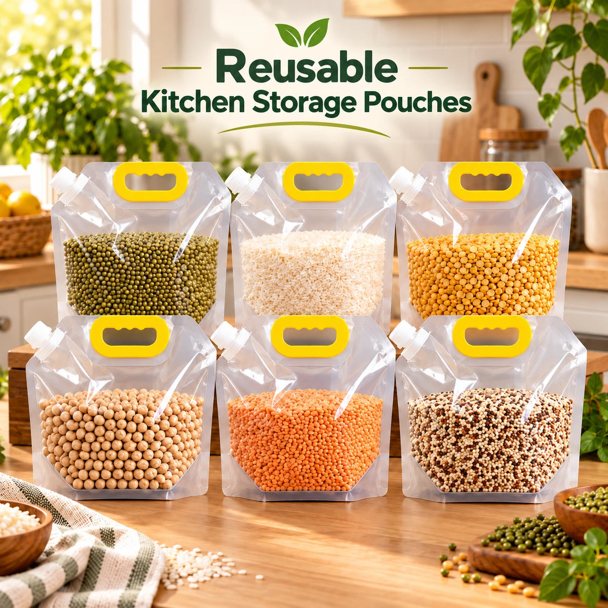 Reusable Kitchen Storage Pouches | Airtight & Easy Pour Design | 70% OFF 🔥