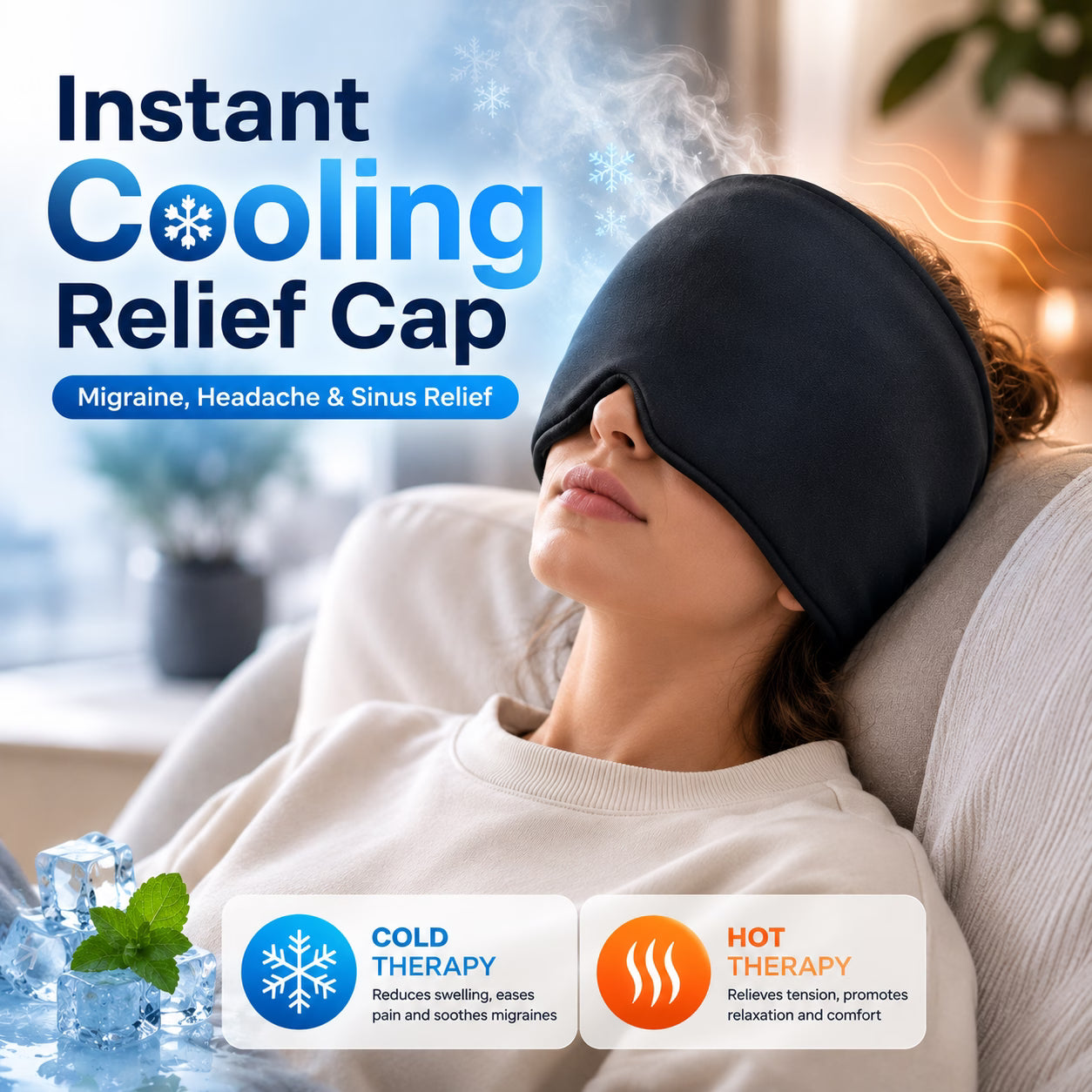 Instant Cooling Relief Cap | Hot & Cold Therapy | Migraine, Headache & Sinus Relief
