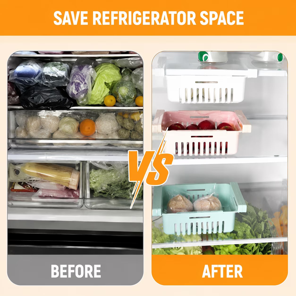Adjustable Fridge Storage Organizer– For Fruits, Vegetables & Snacks 🥦🍎