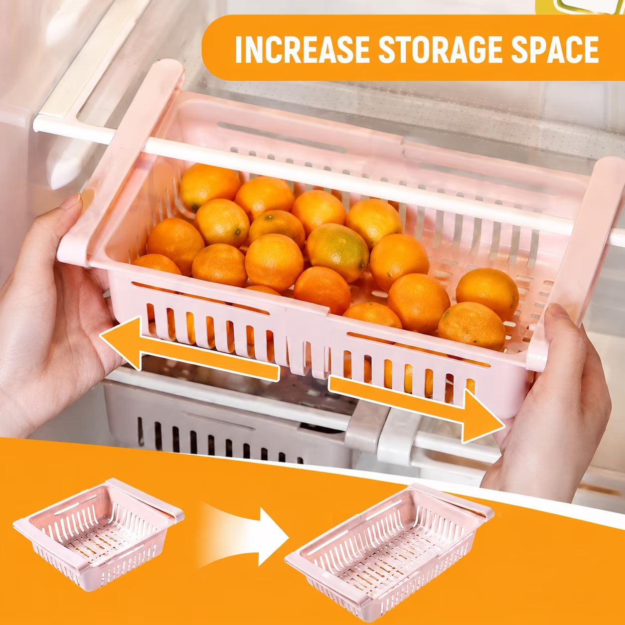 Adjustable Fridge Storage Organizer– For Fruits, Vegetables & Snacks 🥦🍎