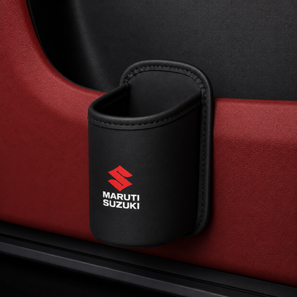 Car door cup holders and seat back storage bags