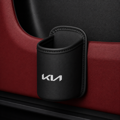 Car door cup holders and seat back storage bags