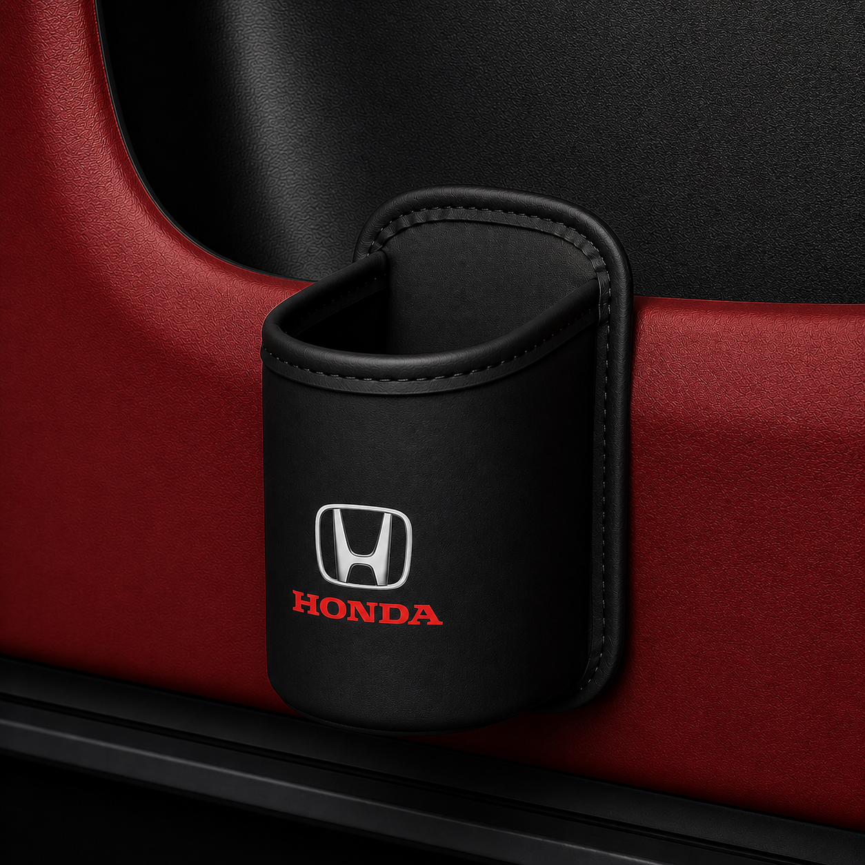 Car door cup holders and seat back storage bags