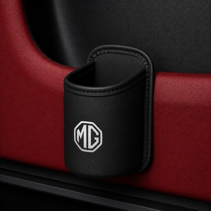 Car door cup holders and seat back storage bags