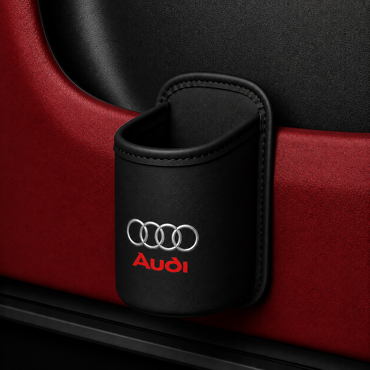 Car door cup holders and seat back storage bags