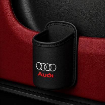 Car door cup holders and seat back storage bags