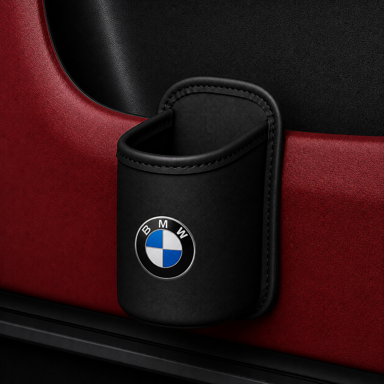 Car door cup holders and seat back storage bags