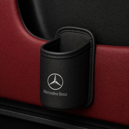 Car door cup holders and seat back storage bags