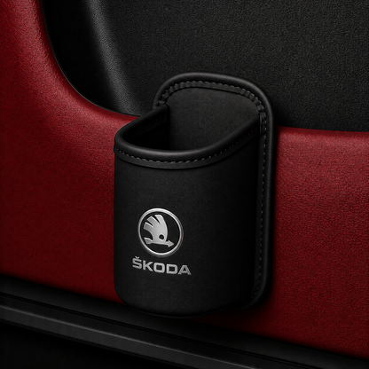 Car door cup holders and seat back storage bags