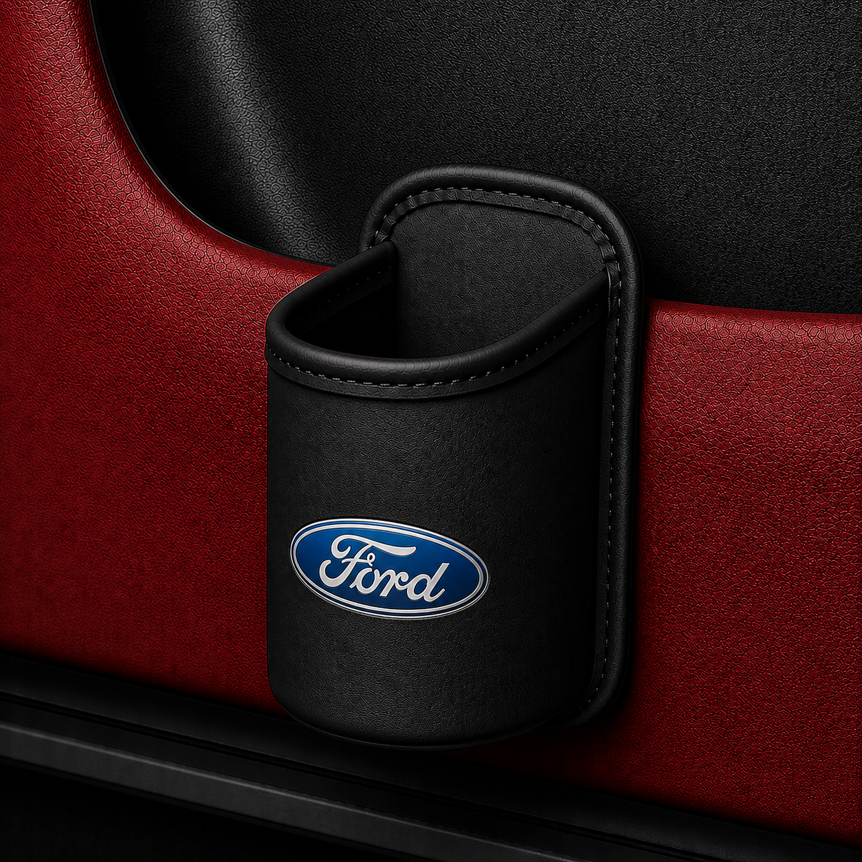 Car door cup holders and seat back storage bags