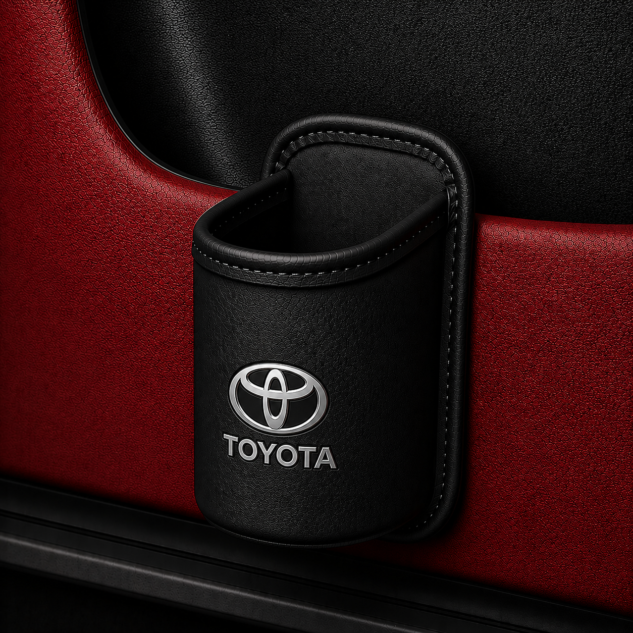 Car door cup holders and seat back storage bags