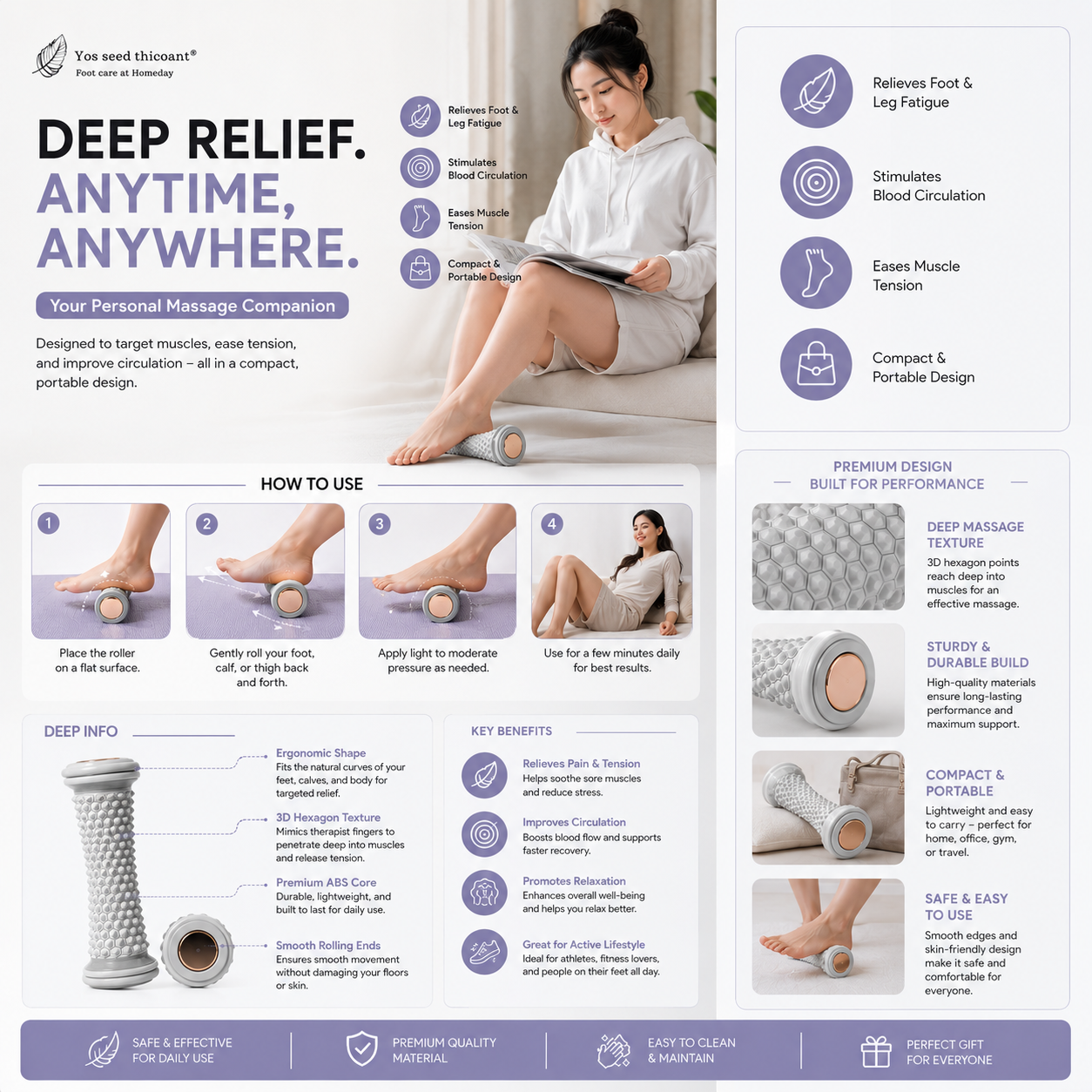 Foot Massager Therapy Roller | Deep Tissue Foot Pain Relief | 50% OFF Today 💥