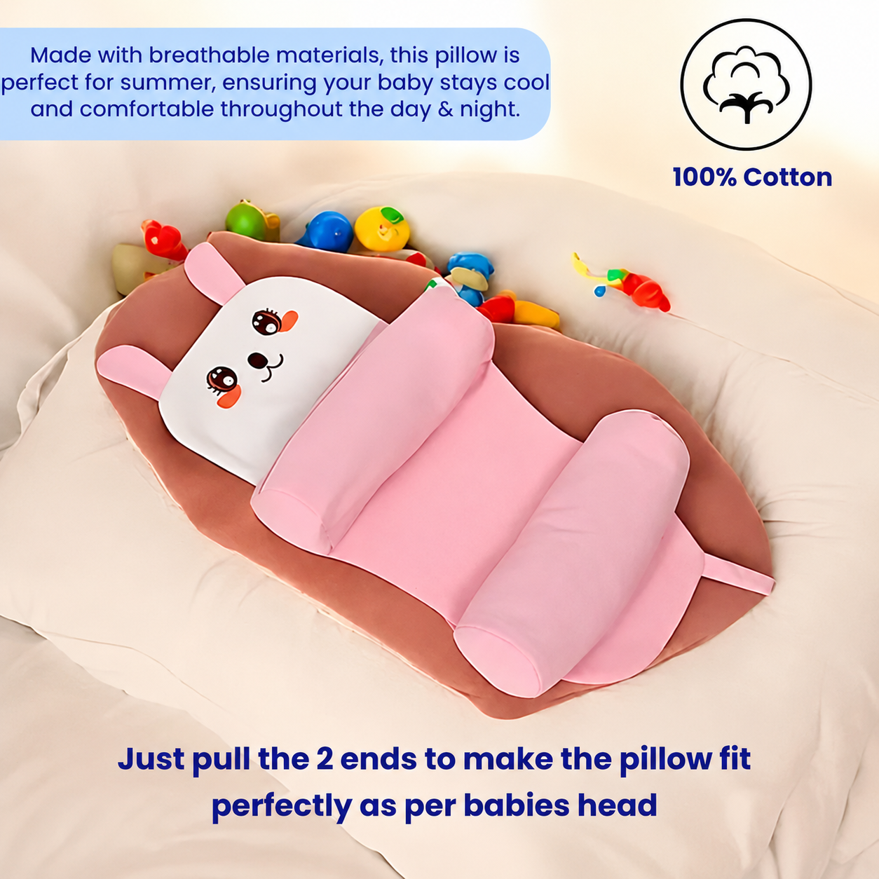 Baby Head Shaping Pillow | Adjustable & Cotton Comfort | 60% OFF 🔥