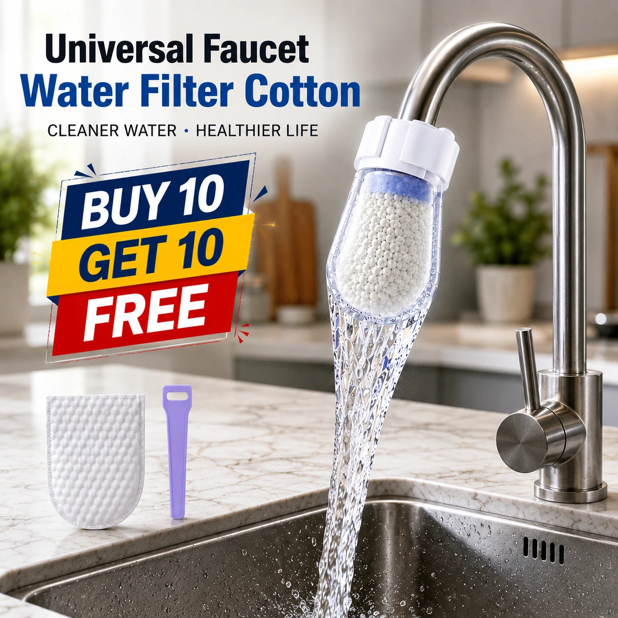 Universal Faucet Water Filter | Cotton Tap Refills | Buy 10 Get 10 Free 🔥