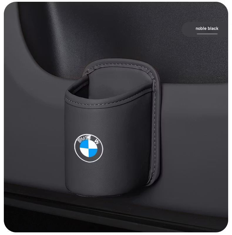 Car door cup holders and seat back storage bags
