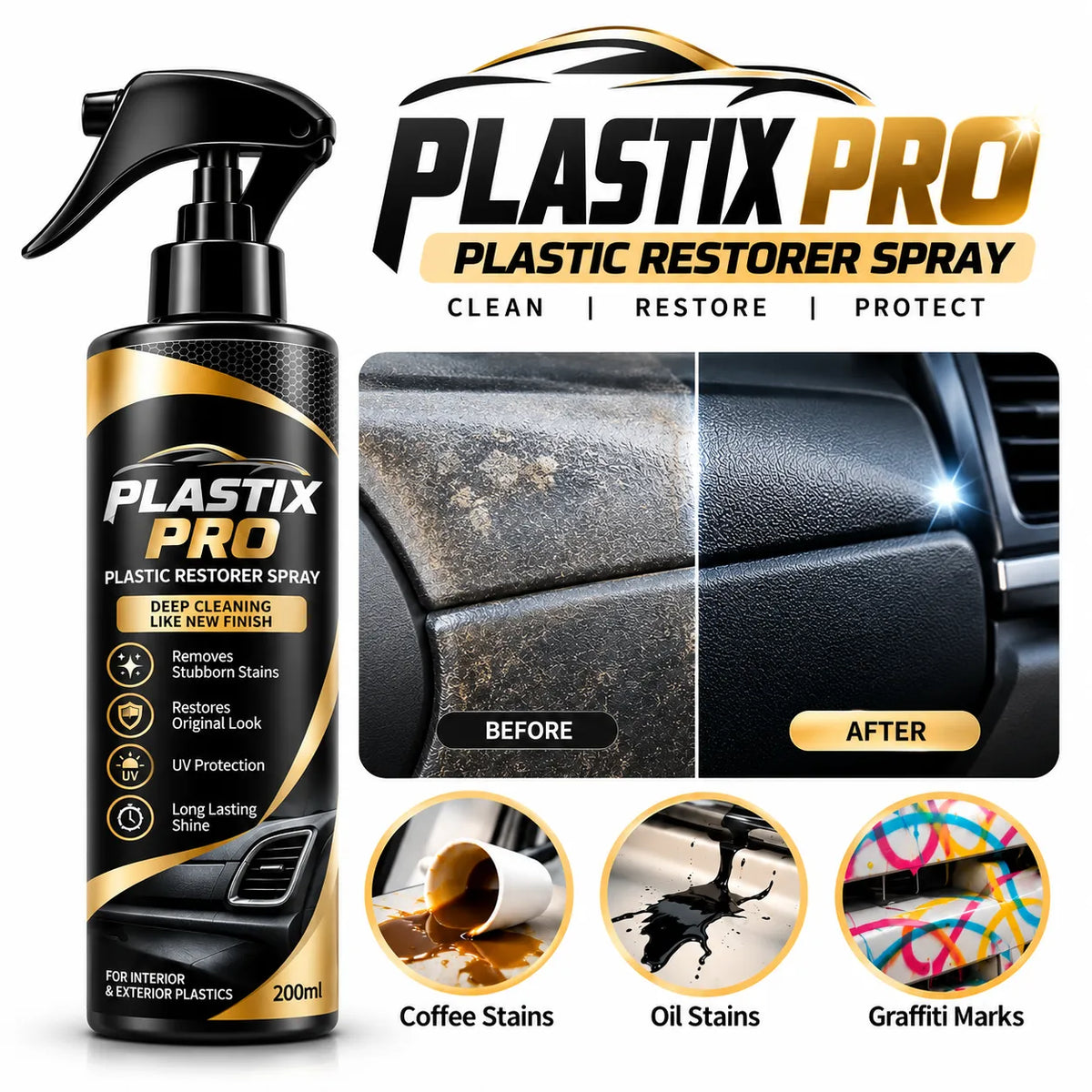 PLASTIX PRO™ Plastic Restorer Spray | Restores Original Shine & Gloss | Buy 1 Get 1 Free 🔥