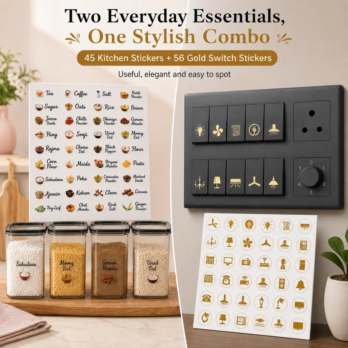 ✨ Kitchen Label & Gold Switch Sticker | Organise Your Home Easily | Flat 60% OFF 🔥
