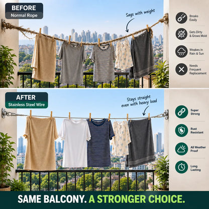 Multipurpose Stainless Steel Clothesline | Heavy-Duty Rope | Buy 1 Get 1 Free🔥