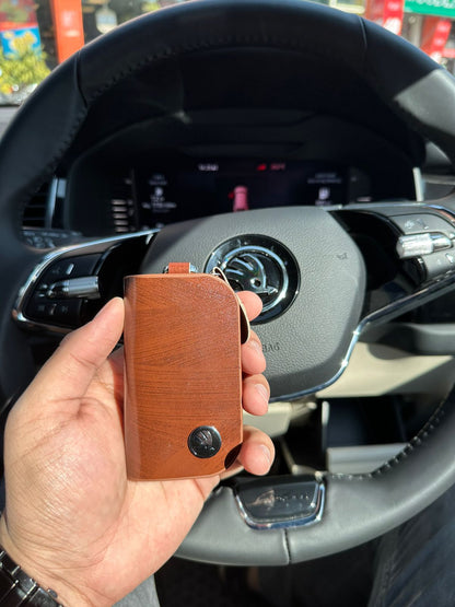 Car Logo Leather Wood Texture Car Key Case