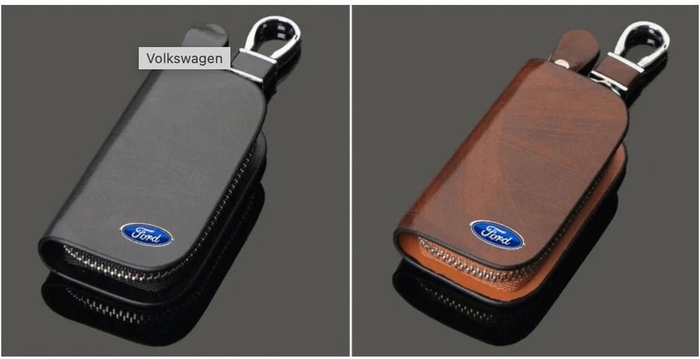 Car Logo Leather Wood Texture Car Key Case