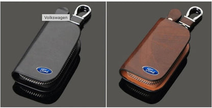Car Logo Leather Wood Texture Car Key Case