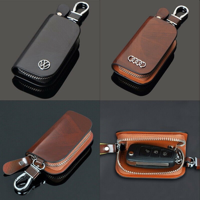 Car Logo Leather Wood Texture Car Key Case