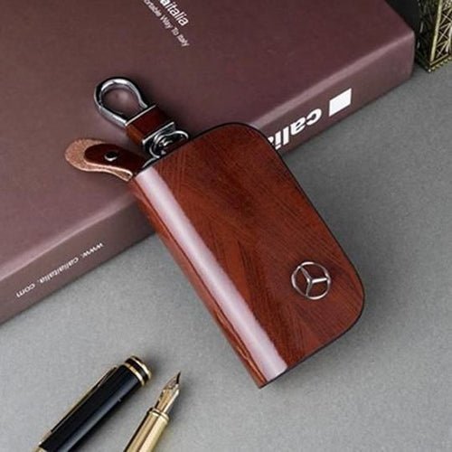 Car Logo Leather Wood Texture Car Key Case