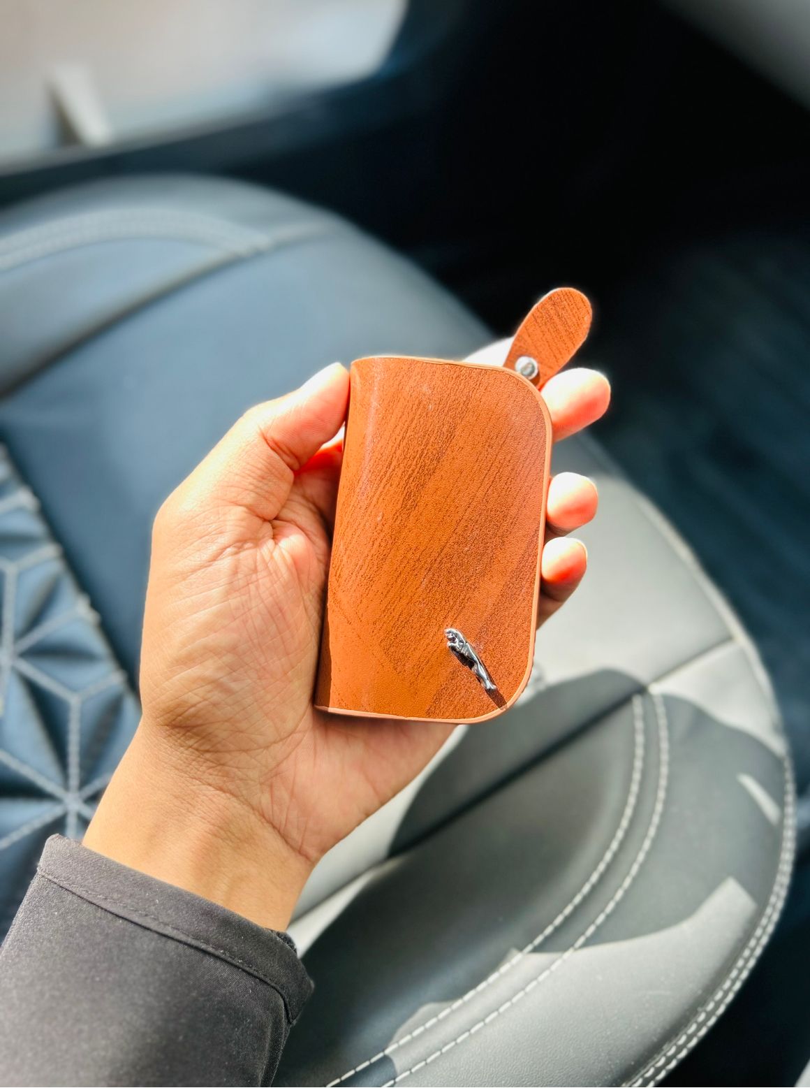 Car Logo Leather Wood Texture Car Key Case
