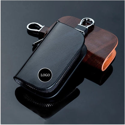 Car Logo Leather Wood Texture Car Key Case