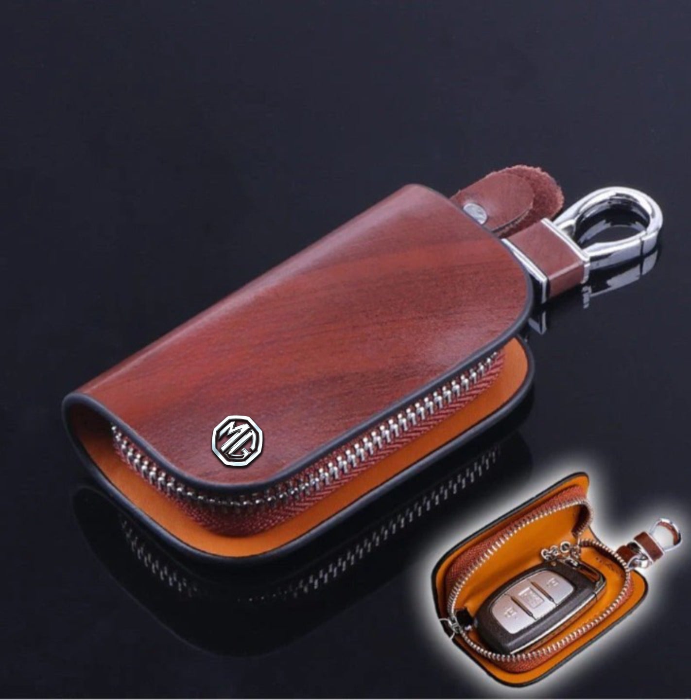 Car Logo Leather Wood Texture Car Key Case