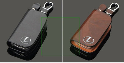 Car Logo Leather Wood Texture Car Key Case