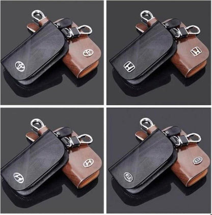 Car Logo Leather Wood Texture Car Key Case