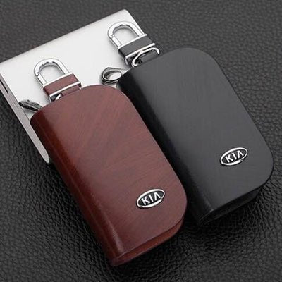 Car Logo Leather Wood Texture Car Key Case